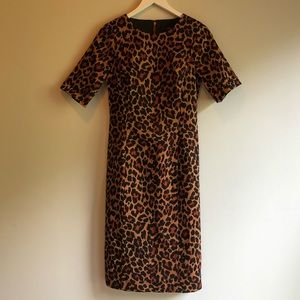 J. Crew 2T tall leopard print stretch twill half-sleeve shift dress